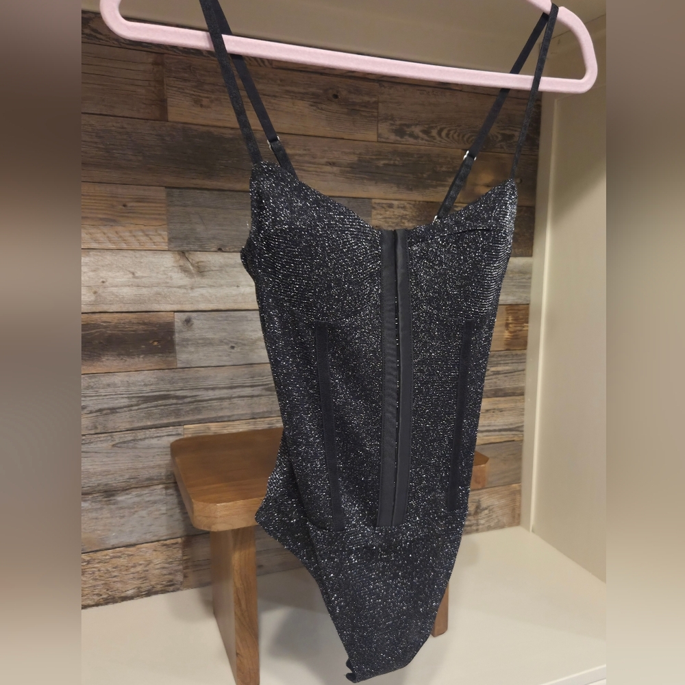 Free People Black Shimmer Night Rhythm Sexy & Sultry Bodysuit!! - Picture 12 of 16